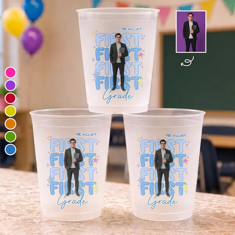 Adorable,Art Design,Teacher,Back To School,Photo - Cartoon Portrait - Custom Photo Cartoon Portrait Teacher Welcome To School - Personalized Frosted Cups