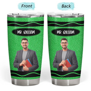 Adorable, Art Design, Teacher, Back To School, Photo - Cartoon Portrait - Custom Photo Cartoon Portrait Teacher With Colorful Crayon - Personalized Tumbler
