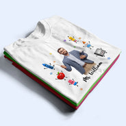 Adorable, Art Design, Teacher, Back To School, Photo - Cartoon Portrait - Custom Photo Cartoon Portrait Teacher With Happy School Supplies - Personalized T Shirt