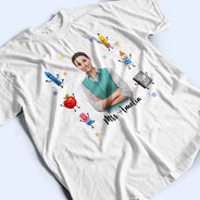 Adorable, Art Design, Teacher, Back To School, Photo - Cartoon Portrait - Custom Photo Cartoon Portrait Teacher With Happy School Supplies - Personalized T Shirt
