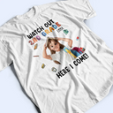 Back To School, Custom Photo, Art Design, Parents, Adorable, Photo - Cartoon Portrait - Custom Photo Cartoon Portrait Watch Out Kindergarten Here I Come - Personalized T Shirt
