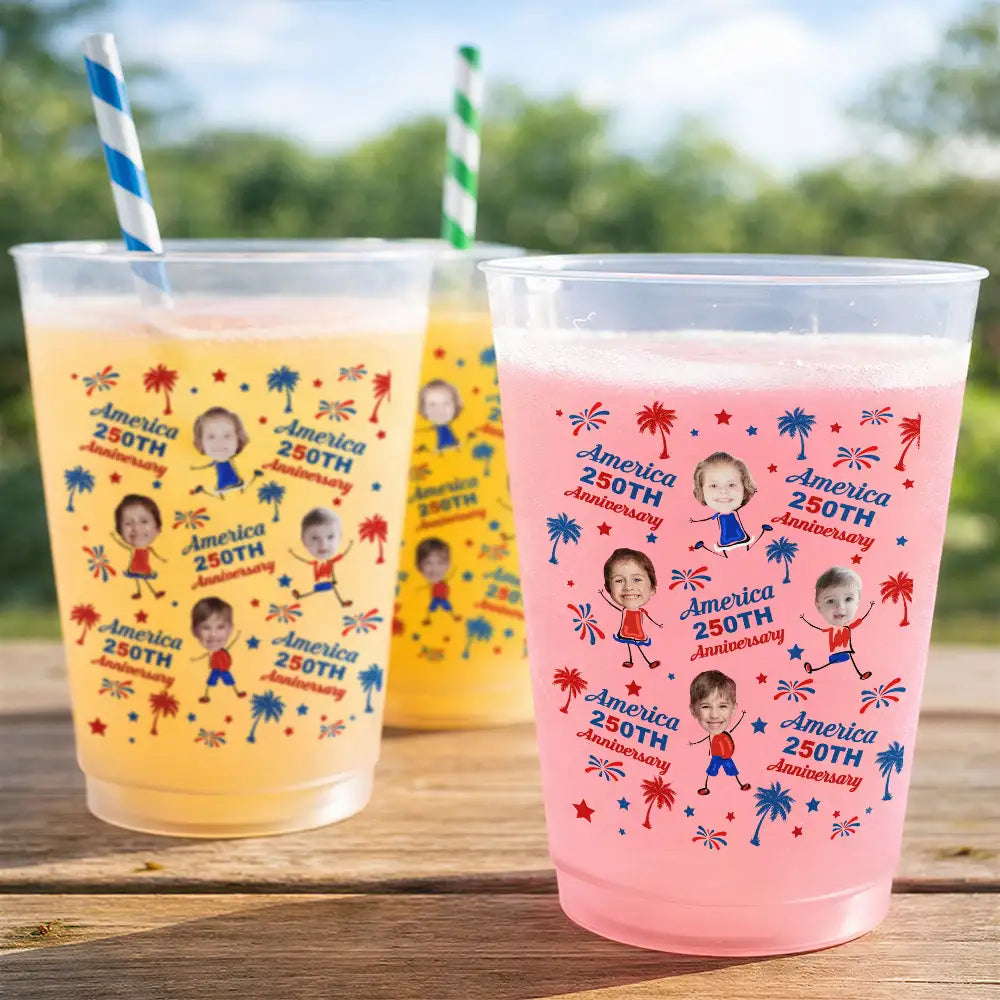 Custom Photo, Independence Day, Family, Proud, Cut-Face Photo - Custom Photo Celebrating A250 Party Family Party - Personalized Frosted Cups