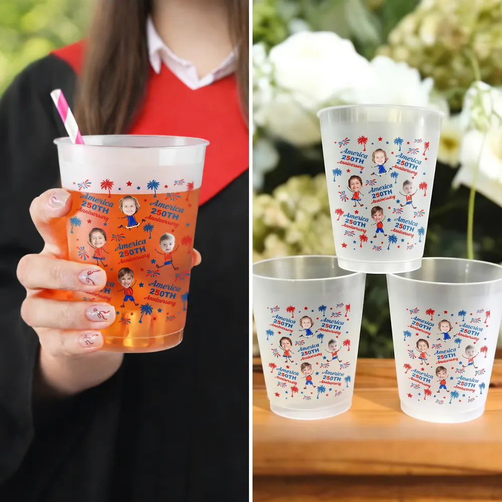 Custom Photo, Independence Day, Family, Proud, Cut-Face Photo - Custom Photo Celebrating A250 Party Family Party - Personalized Frosted Cups