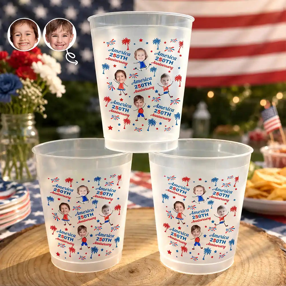 Custom Photo, Independence Day, Family, Proud, Cut-Face Photo - Custom Photo Celebrating A250 Party Family Party - Personalized Frosted Cups