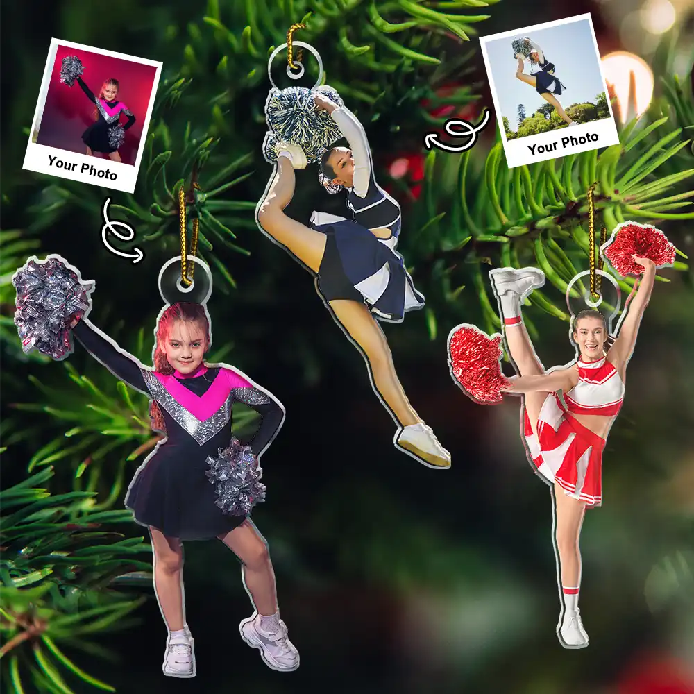 Gift For Yourself,Gift For Women,Gift For Men,Happy,Christmas,Custom Photo - Custom Photo Cheerleader Christmas Decorations - Personalized Acrylic Photo Ornament