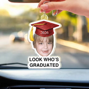 Family,Graduation,Funny,Happy,Gift For Daughter,Gift For Son - Custom Photo Childhood Look Who's Graduated - Personalized Acrylic Car Hanger