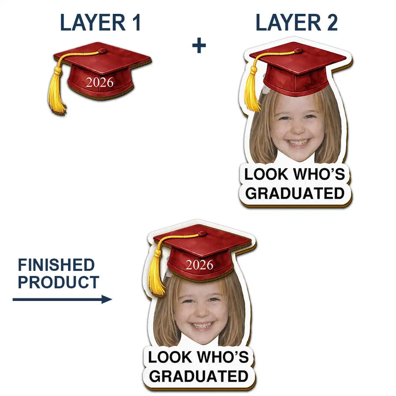 Family, Graduation, Funny, Happy, Gift For Daughter, Gift For Son, Gift For Bestie - Custom Photo Childhood Look Who's Graduated - Personalized Custom Shaped Car Visor Clip