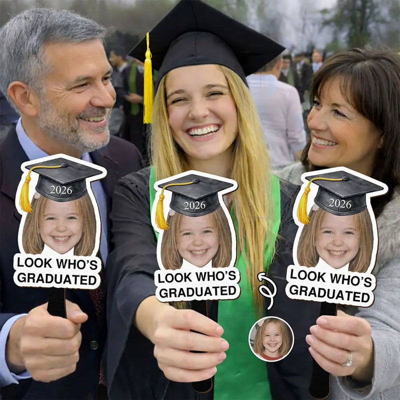 Family, Graduation, Funny, Happy, Gift For Daughter, Gift For Son - Custom Photo Childhood Look Who's Graduated - Personalized Graduation Handheld Fan