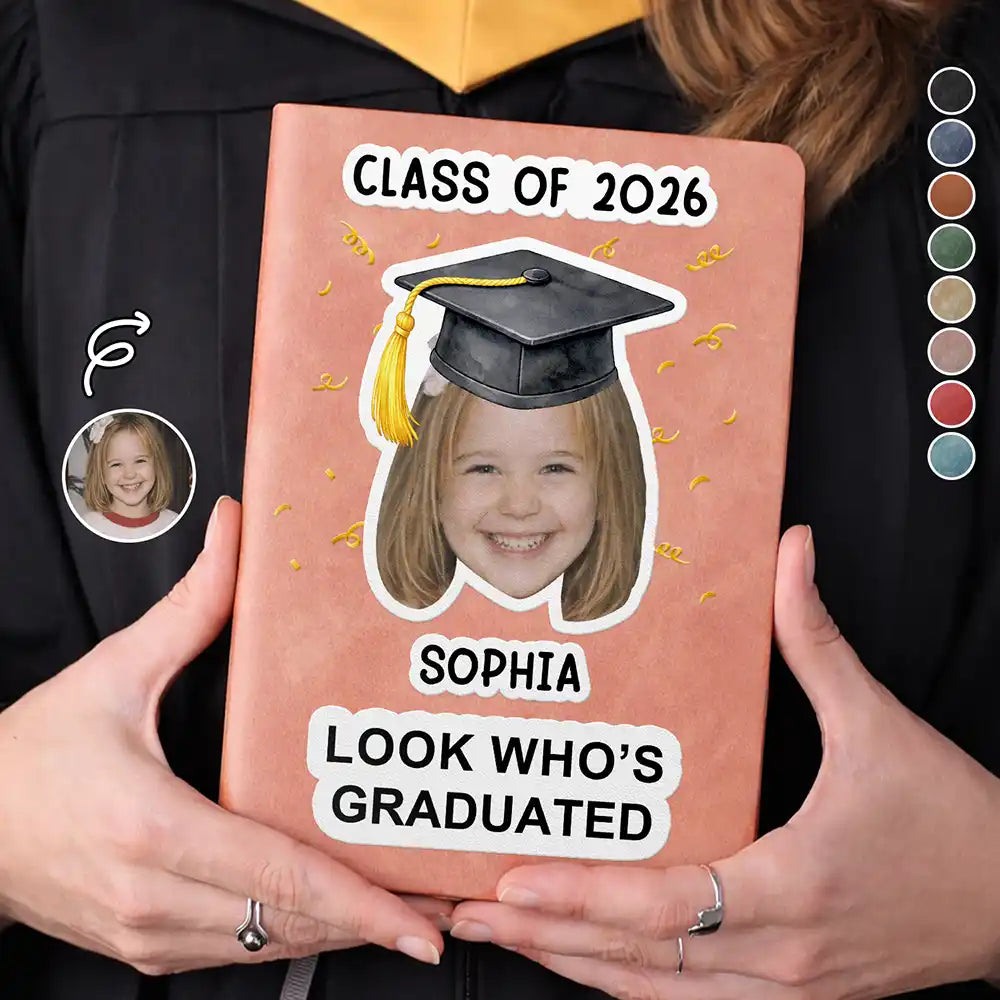 Happy,Graduation,Gift For Yourself,Gift For Men,Gift For Women,Gift For Daughter,Gift For Son,Gift For Sibling,Gift For Sisters,Gift For Brothers,Gift For Bestie - Custom Photo Childhood Look Who's Graduated - Personalized Leather Journal