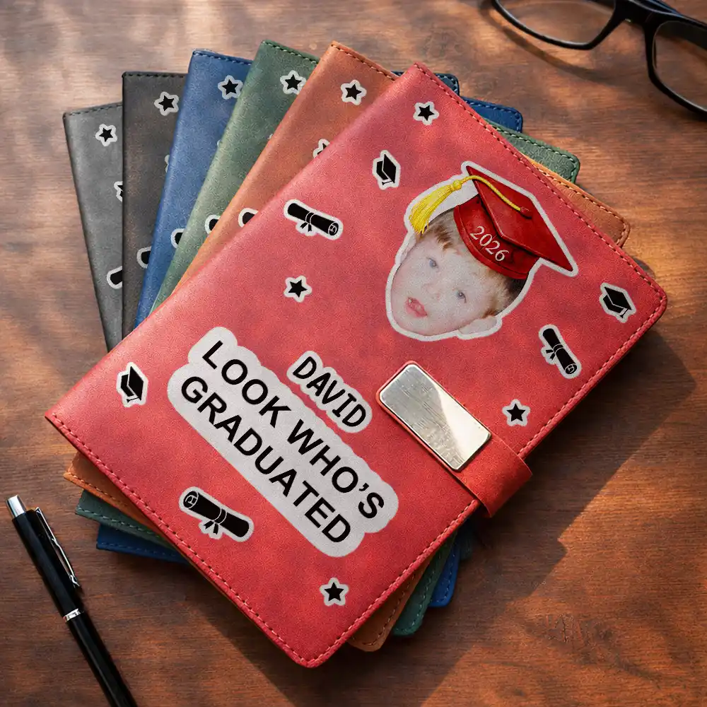 Happy,Graduation,Gift For Yourself,Gift For Men,Gift For Women,Gift For Daughter,Gift For Son,Gift For Sibling,Gift For Sisters,Gift For Brothers,Gift For Bestie - Custom Photo Childhood Look Who's Graduated - Personalized Leather Notebook Set