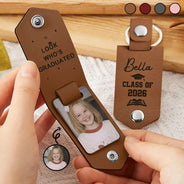 Happy,Graduation,Gift For Yourself,Gift For Men,Gift For Women,Gift For Daughter,Gift For Son,Gift For Sibling,Gift For Sisters,Gift For Brothers,Gift For Bestie - Custom Photo Childhood Look Who's Graduated - Personalized Leather Photo Keychain