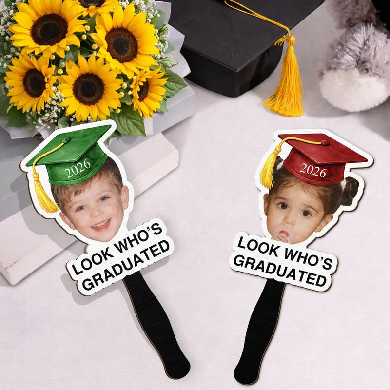 Graduation,Happy,Gift For Yourself,Gift For Women,Gift For Men,Gift For Daughter,Gift For Son,Gift For Bestie - Custom Photo Childhood Look Who's Graduated Grad Props - Personalized Graduation Handheld Fan
