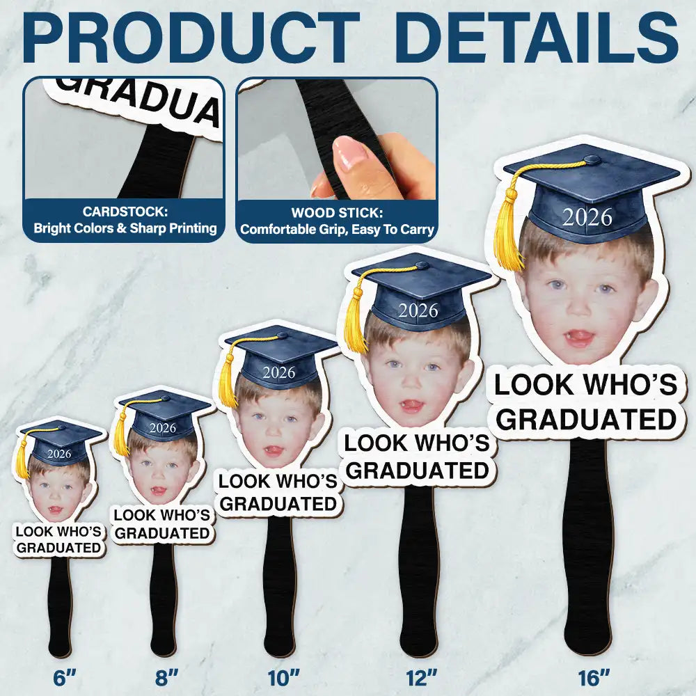 Graduation,Happy,Gift For Yourself,Gift For Women,Gift For Men,Gift For Daughter,Gift For Son,Gift For Bestie - Custom Photo Childhood Look Who's Graduated Grad Props - Personalized Graduation Handheld Fan