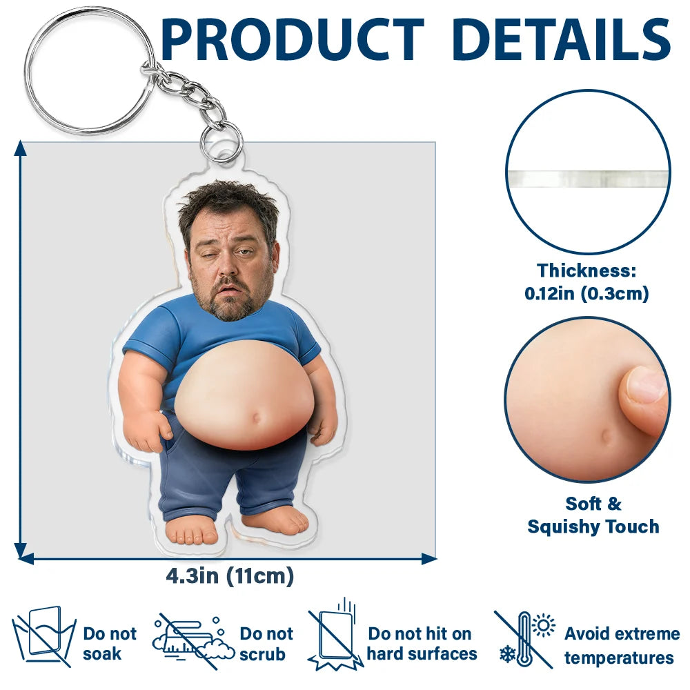 Gift For Father,Custom Photo,Humorous,Cut-Face Photo - Custom Photo Chilling Dad Bod - Personalized Squishy Acrylic Keychain