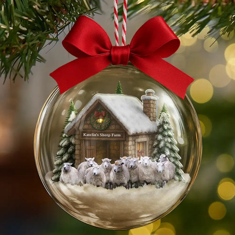 Custom Photo,Farm,Gift For Yourself,Happy,Gift For Women,Gift For Men,Christmas - Custom Photo Christmas Animal Farm - Personalized 3D Acrylic Ball Ornament