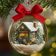 Custom Photo,Happy,Christmas,Farm - Christmas Barn Cattle Farm - Personalized 3D Acrylic Ball Ornament