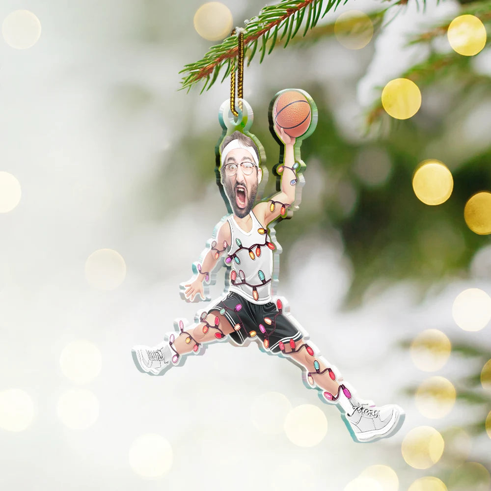 Christmas, Basketball, Funny, Custom Photo, Gift For Yourself - Custom Photo Christmas Basketball Players - Personalized Custom Shaped Acrylic Ornament