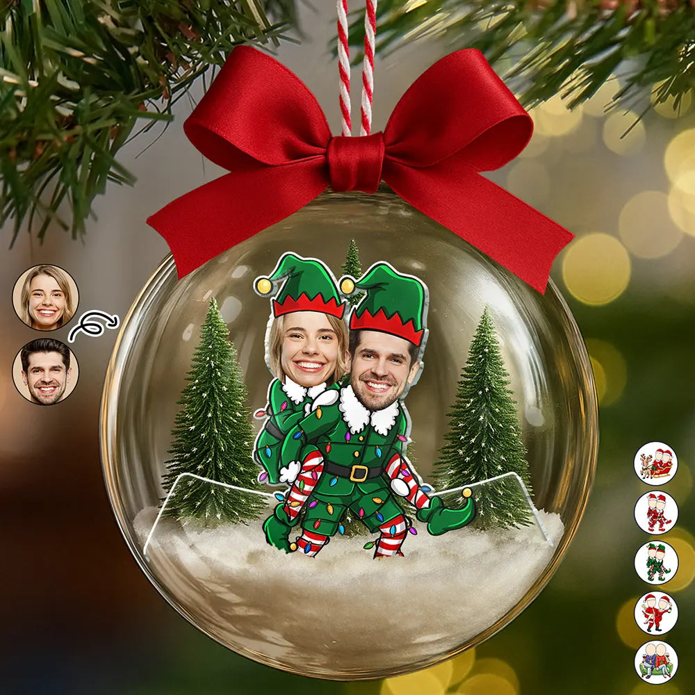 Custom Photo Christmas Characters Couple - Personalized 3D Acrylic Ball Ornament