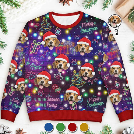 Custom Photo Christmas Dog Cat Neon Light Style - Personalized Unisex Ugly Sweater