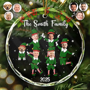 Funny, Family, Gift For Sibling, Parents, Gift For Grandparents - Custom Photo Christmas Family Elves - Personalized Circle Glass Ornament