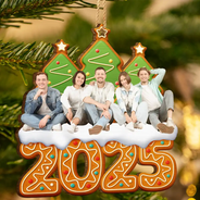 Family,Pet Lovers,Pet Mom,Pet Dad,Pet Couple,Dog Lovers,Dog Couple,Dog Mom,Dog Dad,Cat Lovers,Cat Mom,Cat Dad,Cat Couple,Happy,Christmas,Custom Photo,Gift For Bestie,Gift For Sibling,Cousin,Gift For Kids,Gift For Grandkids - Custom Photo Christmas Family Gingerbread 3D Effect - Personalized Custom Shaped Wooden Ornament