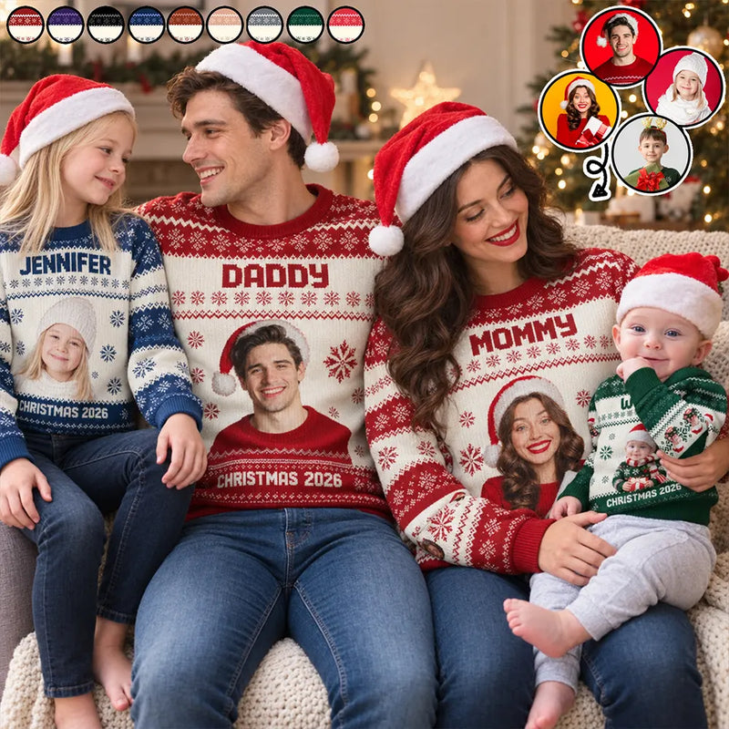 Family - Custom Photo Christmas Family Matching Sweater - Personalized Unisex Ugly Sweater