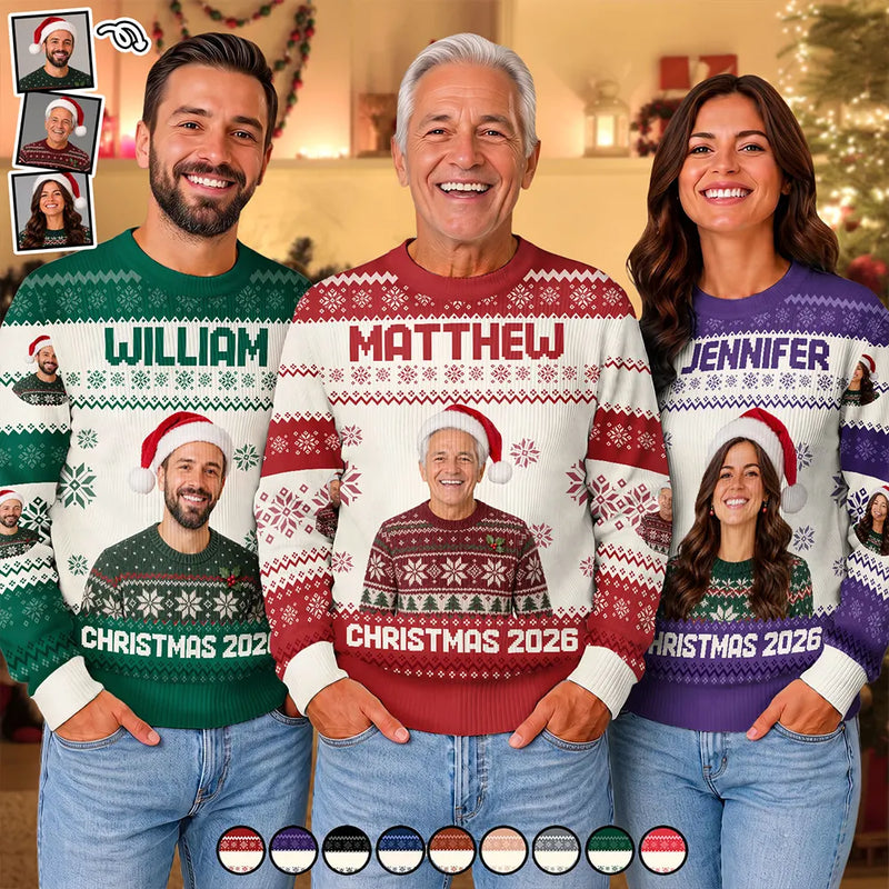 Family - Custom Photo Christmas Family Matching Sweater - Personalized Unisex Ugly Sweater