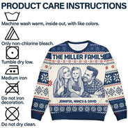 Art Design,Christmas,Family,Photo -  Knit-Style Line Art,Happy - Custom Photo Christmas Family Matching Sweater - Personalized Unisex Ugly Sweater