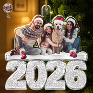 Christmas,Custom Photo,Cozy,Family,Remove BG Photo - Custom Photo Christmas Family Siblings Friends Glitter Effect - Personalized Custom Shaped Acrylic Ornament