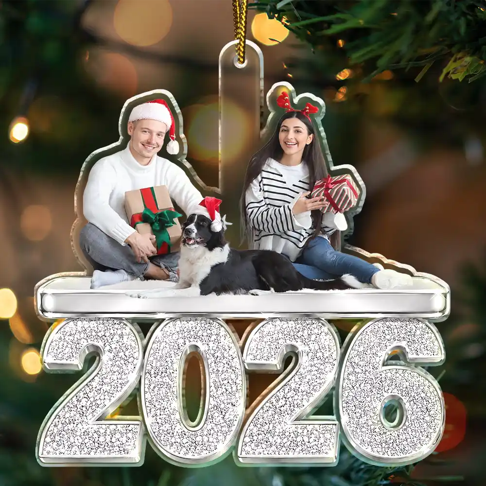 Christmas,Custom Photo,Cozy,Family,Remove BG Photo - Custom Photo Christmas Family Siblings Friends Glitter Effect - Personalized Custom Shaped Acrylic Ornament