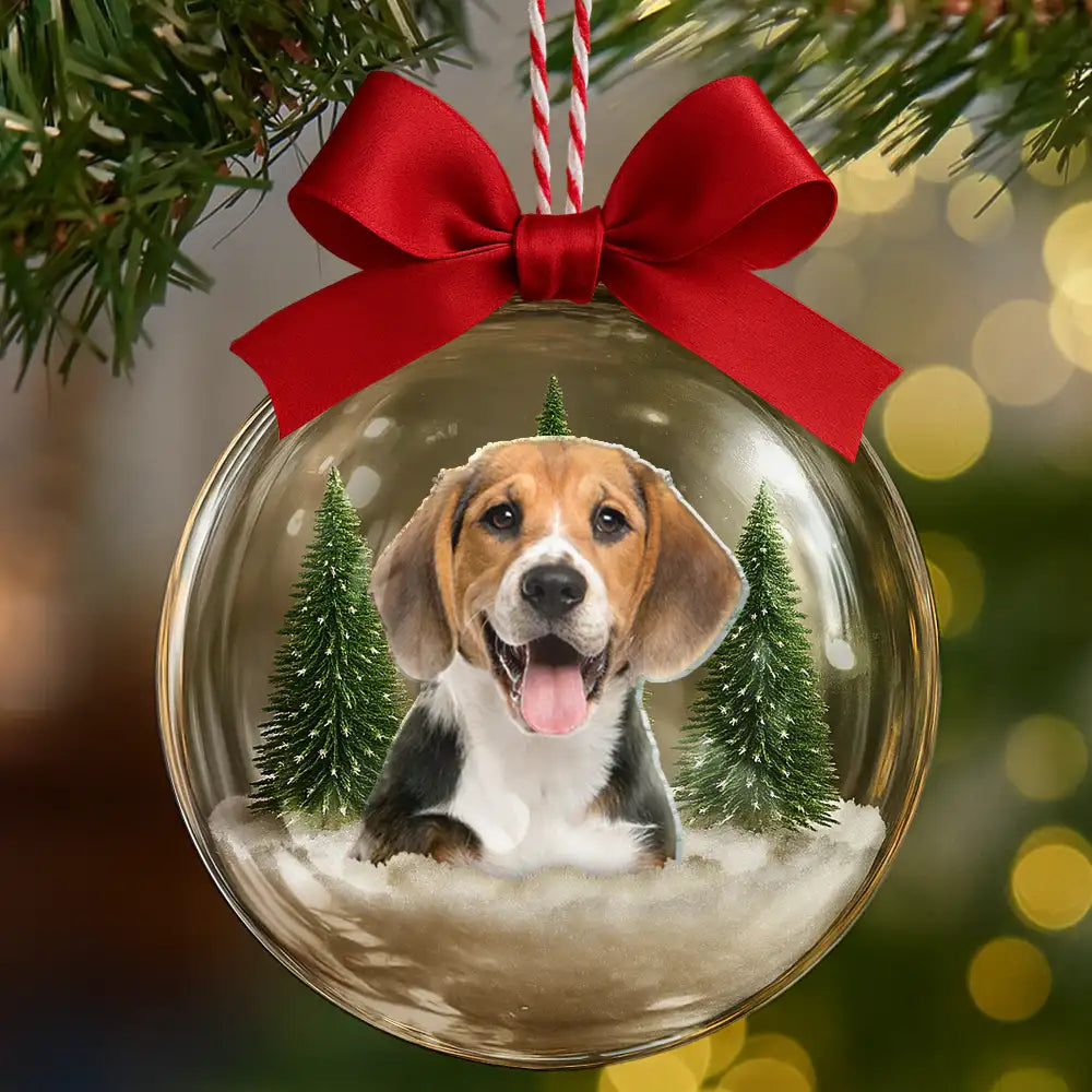 Custom Photo,Happy,Christmas,Pet Lovers - Custom Photo Christmas Pet Face Dog Cat Lover - Personalized 3D Acrylic Ball Ornament