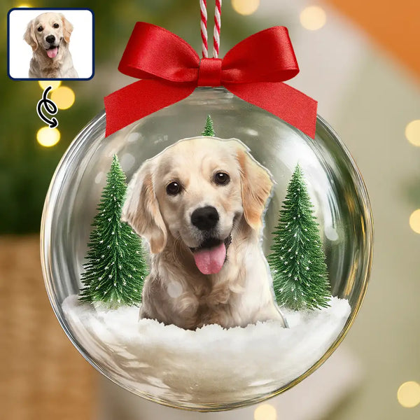 Custom Photo,Happy,Christmas,Pet Lovers - Custom Photo Christmas Pet Face Dog Cat Lover - Personalized 3D Acrylic Ball Ornament