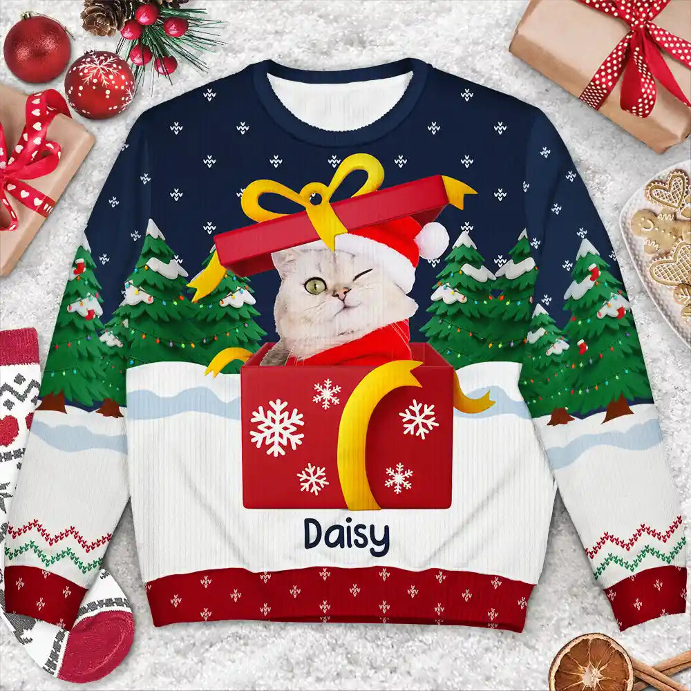 Parents,Gift For Women,Gift For Men,Gift For Mother,Gift For Grandpa,Gift For Father,Gift For Grandma,Dog Lovers,Dog Mom,Dog Dad,Cat Lovers,Cat Mom,Cat Dad,Pet Lovers,Pet Mom,Pet Dad,Happy,Christmas - Custom Photo Christmas Present - Personalized Unisex Ugly Sweater