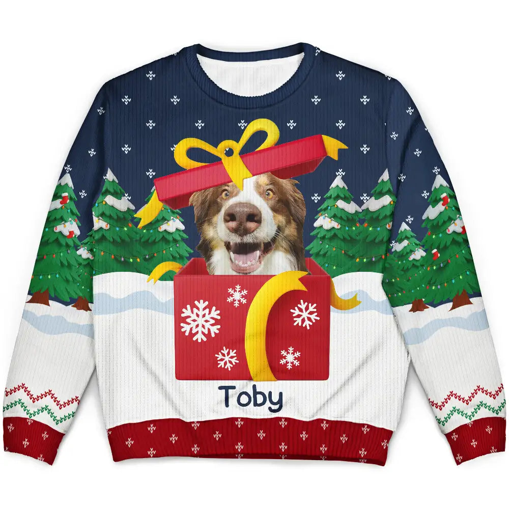 Parents,Gift For Women,Gift For Men,Gift For Mother,Gift For Grandpa,Gift For Father,Gift For Grandma,Dog Lovers,Dog Mom,Dog Dad,Cat Lovers,Cat Mom,Cat Dad,Pet Lovers,Pet Mom,Pet Dad,Happy,Christmas - Custom Photo Christmas Present - Personalized Unisex Ugly Sweater