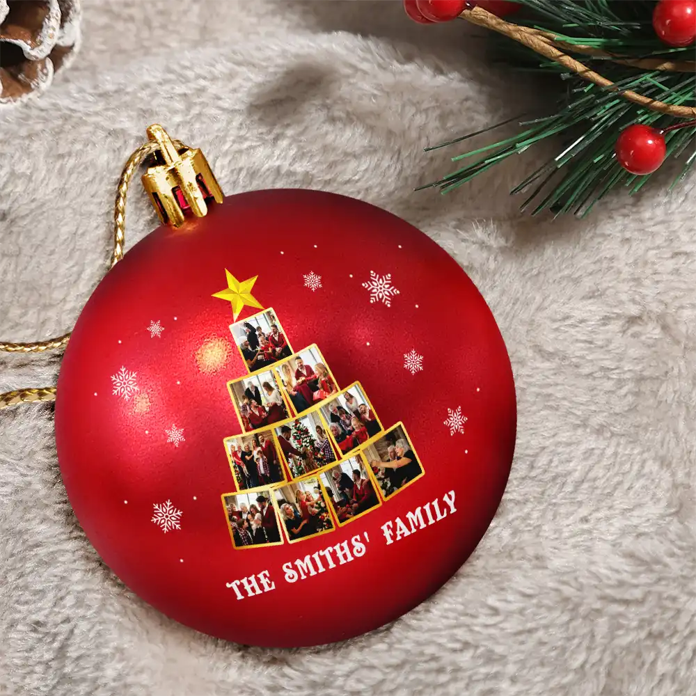 Christmas,Happy,Family - Custom Photo Christmas Tree - Personalized Ball Ornament