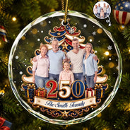Independence Day,America 250th,Christmas,Proud,Custom Photo,Family,Remove BG Photo - Custom Photo Christmas Tree 250 Years Of Freedom - Personalized Circle Glass Ornament