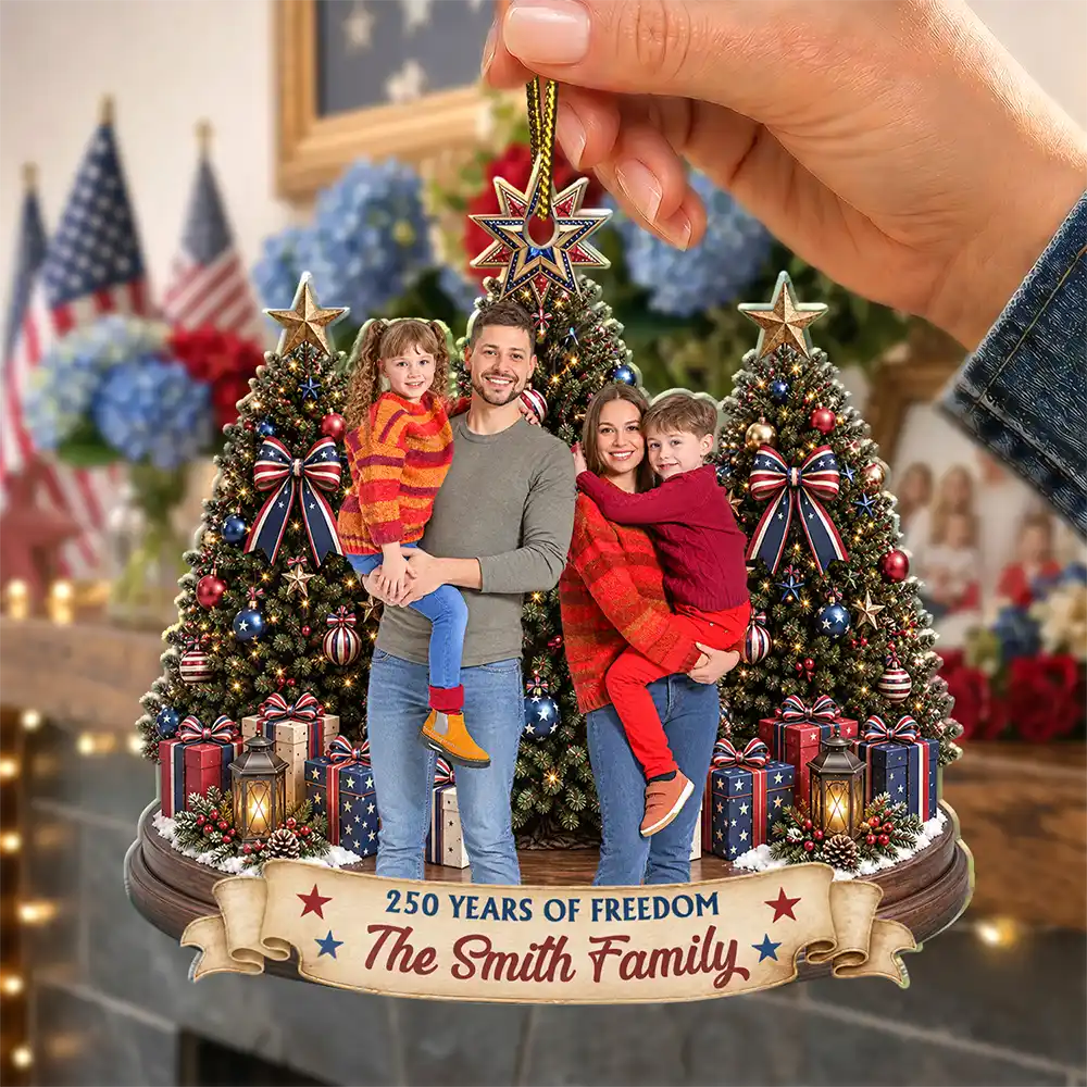 Independence Day,America 250th,Christmas,Proud,Custom Photo,Family,Remove BG Photo,Custom Text - Custom Photo Christmas United States Love And Pride - Personalized Custom Shaped Acrylic Ornament