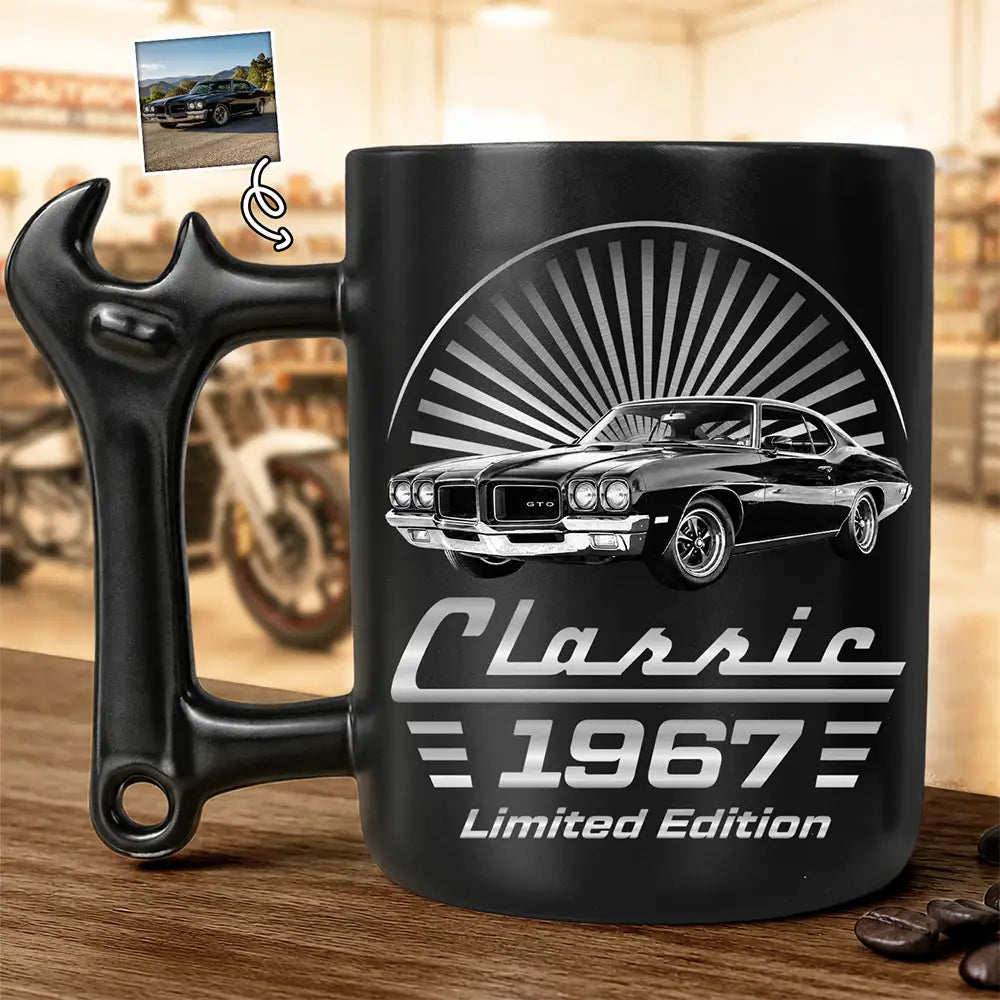 Gift For Father, Custom Photo, Proud, Remove BG Photo - Custom Photo Classic Car Limited Edition - Personalized Wrench Shaped Handle Mug