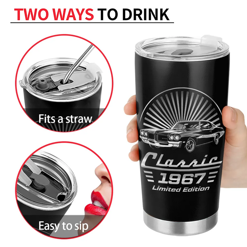 Gift For Father, Custom Photo, Proud, Remove BG Photo - Custom Photo Classic Car Limited Edition - Personalized Tumbler