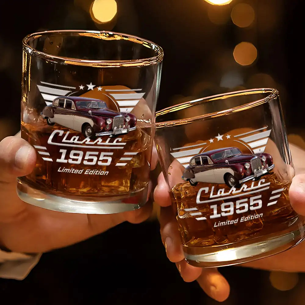 Gift For Father,Custom Photo,Proud,Remove BG Photo - Custom Photo Classic Car Limited Edition - Personalized Whiskey Glass