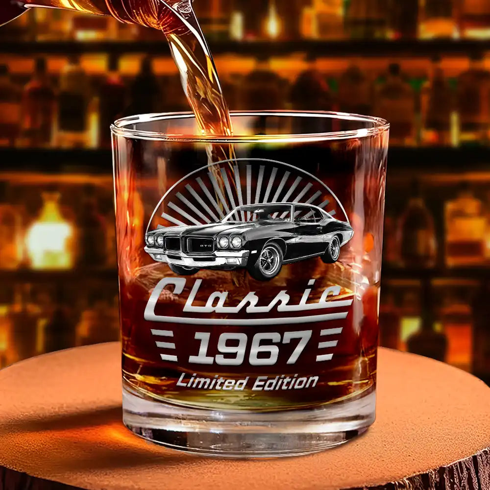 Gift For Father,Custom Photo,Proud,Remove BG Photo - Custom Photo Classic Car Limited Edition - Personalized Whiskey Glass