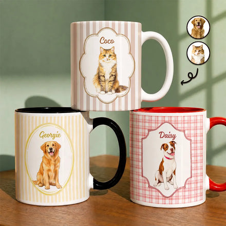 Custom Photo Colored Pencil Sketch Dog Cat Pet Portrait - Personalized Mug