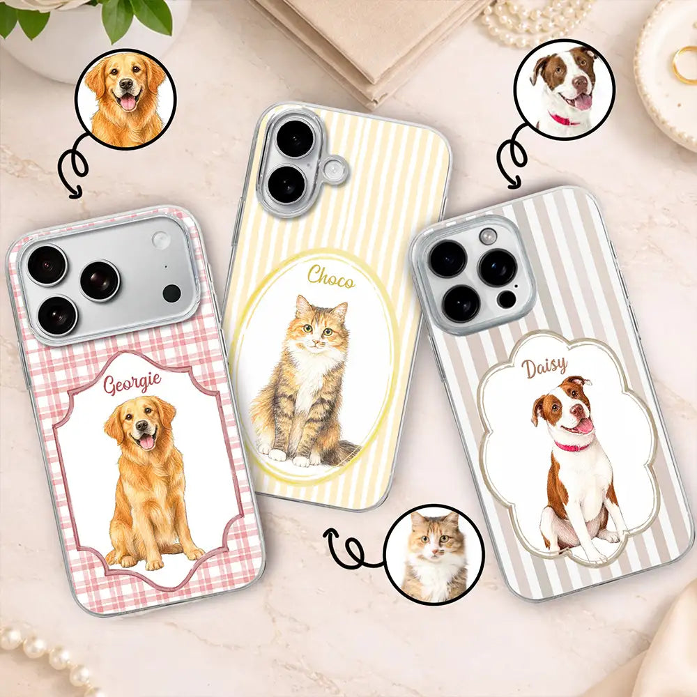 Custom Photo,Art Design,Pet Lovers,Top Market,Playful,Photo - Colored Pencil  - Custom Photo Colored Pencil Sketch Dog Cat Pet Portrait - Personalized Clear Phone Case