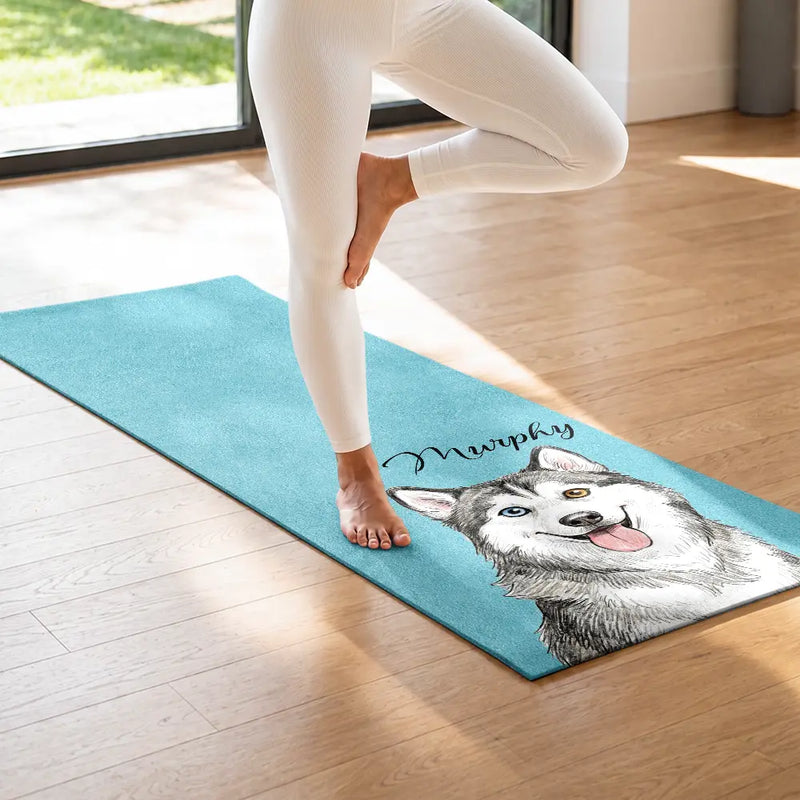 Custom Photo, Art Design, Pet Lovers, Yoga, Playful, Photo - Colored Pencil - Custom Photo Colored Pencil Sketch Dog Cat Pet Portrait - Personalized Yoga Mat