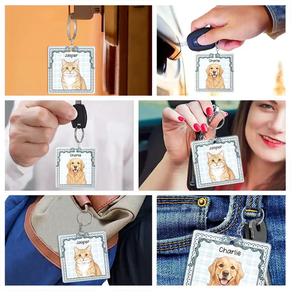 Custom Photo, Art Design, Pet Lovers, Playful, Photo - Colored Pencil - Custom Photo Colored Pencil Sketch Funny Dog Cat Pet - Personalized Acrylic Keychain