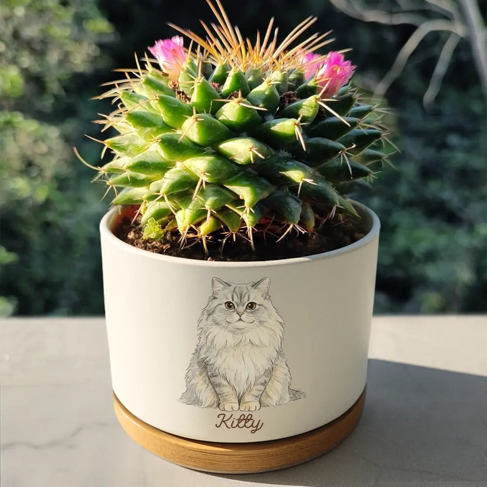 Dog Lovers,Pet Lovers,Cat Lovers,Happy -  Custom Photo Colored Pencil Sketch Funny Dog Cat Pet - Personalized Ceramic Plant Pot