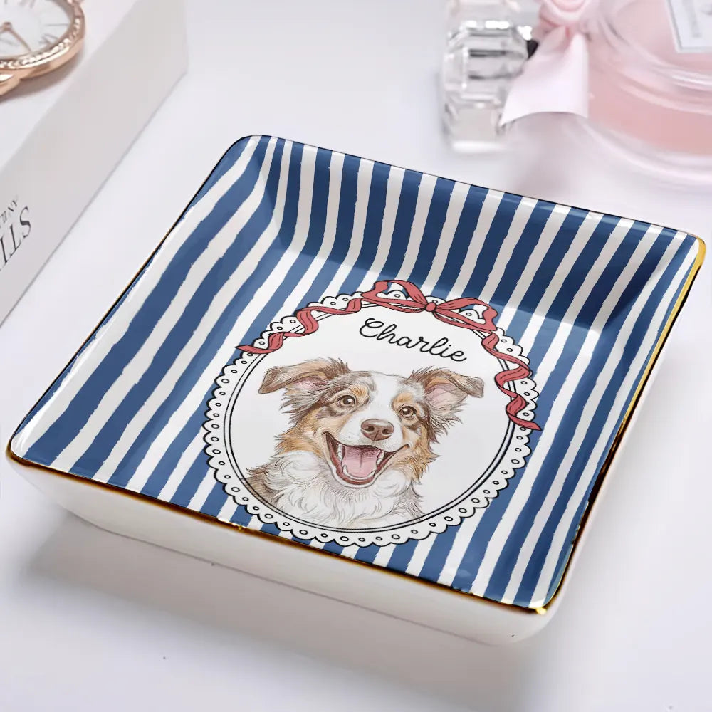 Custom Photo,Art Design,Pet Lovers,Playful,Photo - Colored Pencil  - Custom Photo Colored Pencil Sketch Funny Dog Cat Pet - Personalized Ring Dish