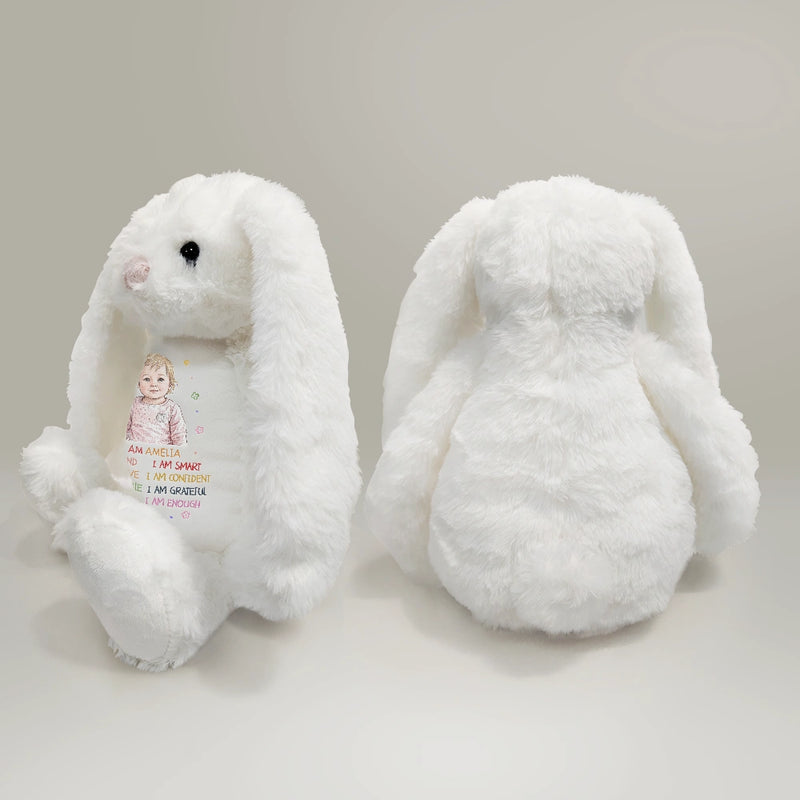 Adorable,Art Design,Back To School,Gift For Kids,Photo - Colored Pencil - Custom Photo Colored Pencil Sketch Kids Affirmation I Am Kind Brave & Smart - Personalized Soft Toy Bunny