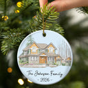 First Christmas,Art Design,Christmas,Married Couple,Gift For Couples,Photo - Colored Pencil ,Happy - Custom Photo Colored Pencil Sketch Our First Home Family Parents - Personalized Circle Ceramic Ornament