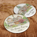 First Christmas,Art Design,Christmas,Married Couple,Gift For Couples,Photo - Colored Pencil ,Happy - Custom Photo Colored Pencil Sketch Our First Home Family Parents - Personalized Circle Ceramic Ornament